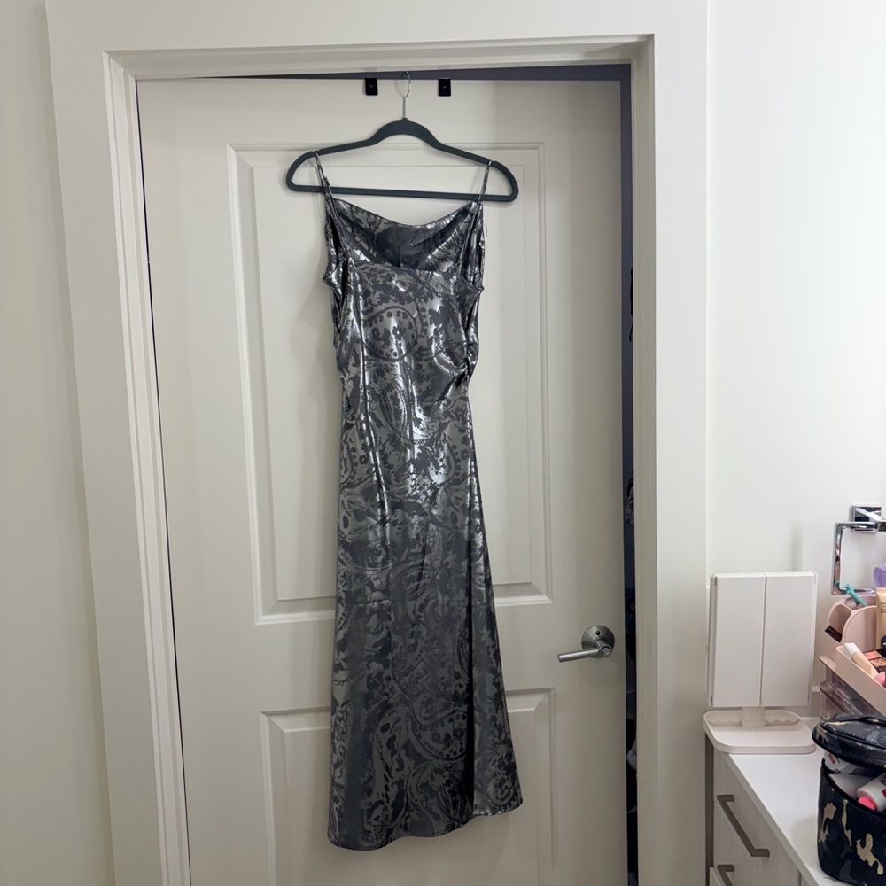 Zara Metallic Silver Evening Dress - Picture 2 of 6
